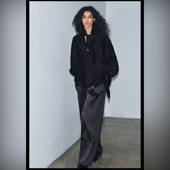 NWT ZARA satin pleated wide leg pants - Large - Picture 2 of 10
